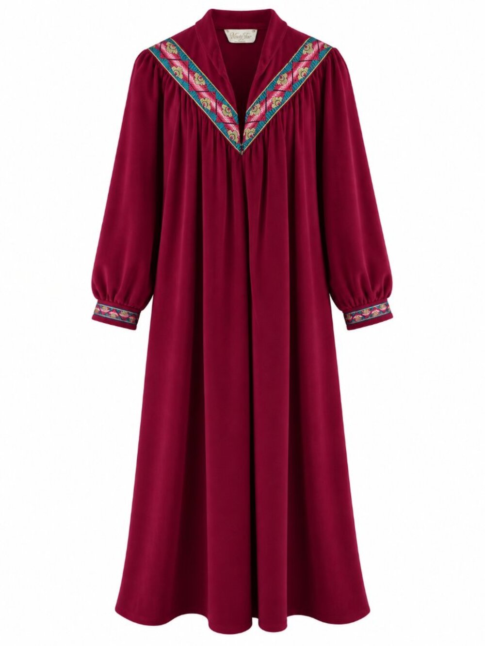 Vintage Vanity Fair Burgundy Velour Hostess Regencycore  Gown Robe Tapestry Trim